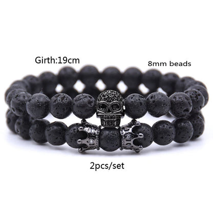 Skull Crown Couple Bracelet Beads Bracelet