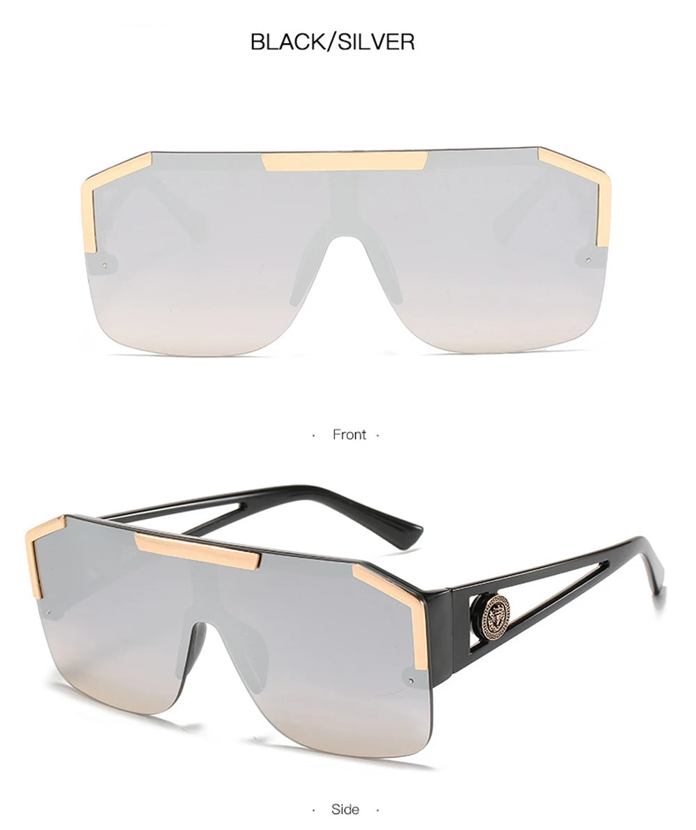 Italian Inspired Design Vintage Metal Big Frame Semi-Rimless Sunglasses