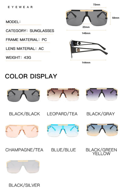 Italian Inspired Design Vintage Metal Big Frame Semi-Rimless Sunglasses