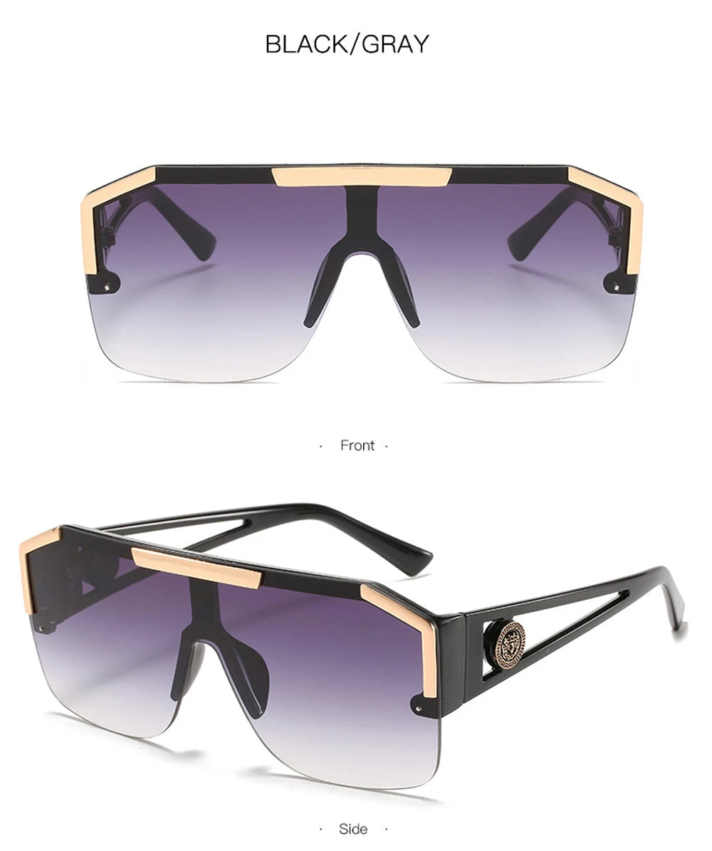 Italian Inspired Design Vintage Metal Big Frame Semi-Rimless Sunglasses