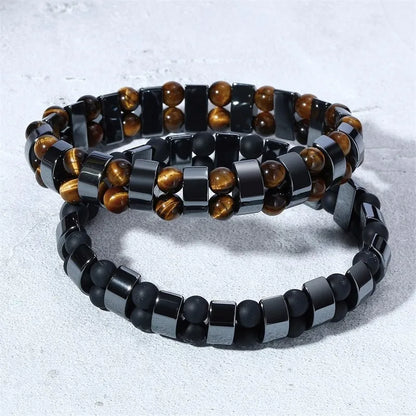Vnox Stretch  Black Bracelets Hematite Tiger Eye Beads Bracelets