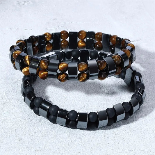 Vnox Stretch  Black Bracelets Hematite Tiger Eye Beads Bracelets