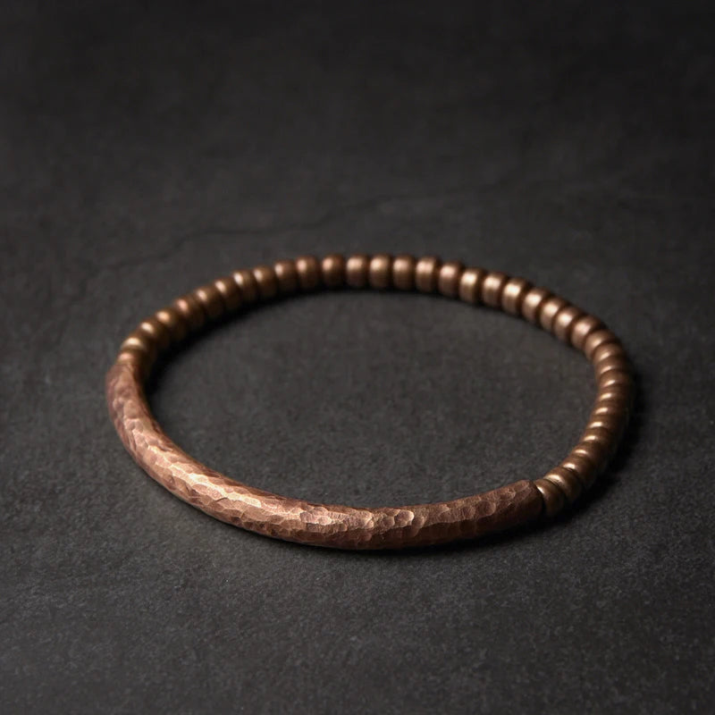Cubic Black Obsidian Bracelet with  Antique Copper
