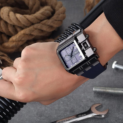 Oulm Western Big Dial Square Casual Built-in Button Quartz Watch