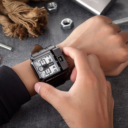Oulm Western Big Dial Square Casual Built-in Button Quartz Watch