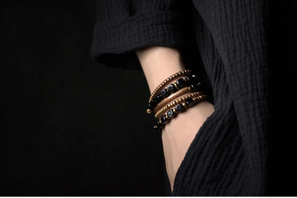 Cubic Black Obsidian Bracelet with  Antique Copper