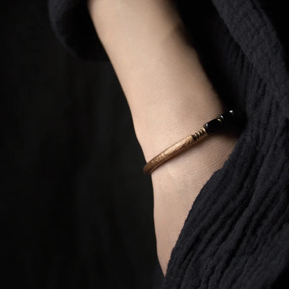 Cubic Black Obsidian Bracelet with  Antique Copper