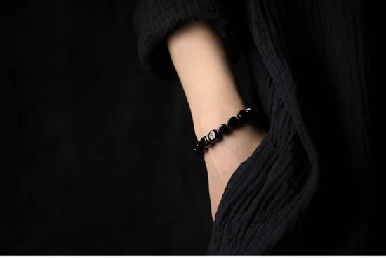 Cubic Black Obsidian Bracelet with  Antique Copper