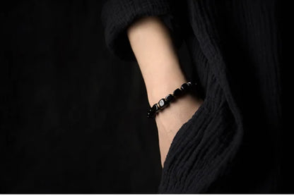 Cubic Black Obsidian Bracelet with  Antique Copper