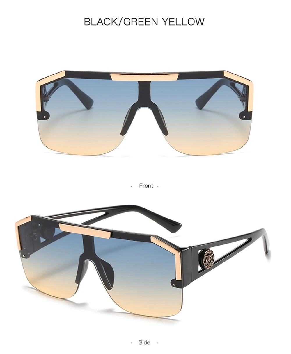 Italian Inspired Design Vintage Metal Big Frame Semi-Rimless Sunglasses