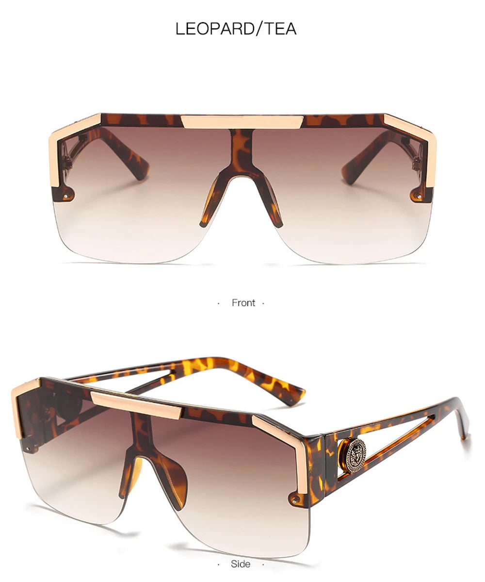 Italian Inspired Design Vintage Metal Big Frame Semi-Rimless Sunglasses