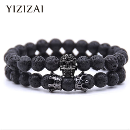 Skull Crown Couple Bracelet Beads Bracelet