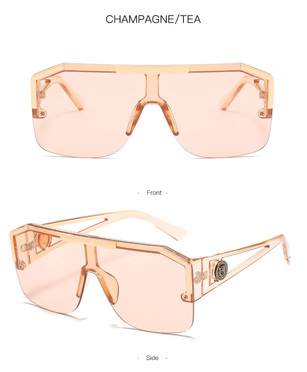 Italian Inspired Design Vintage Metal Big Frame Semi-Rimless Sunglasses