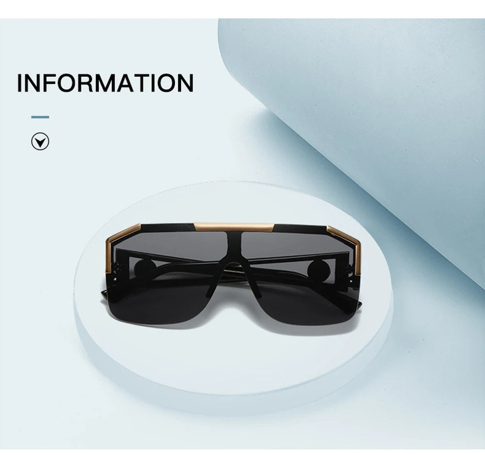 Italian Inspired Design Vintage Metal Big Frame Semi-Rimless Sunglasses