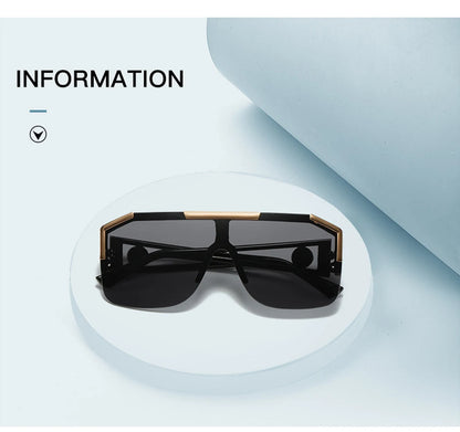 Italian Inspired Design Vintage Metal Big Frame Semi-Rimless Sunglasses
