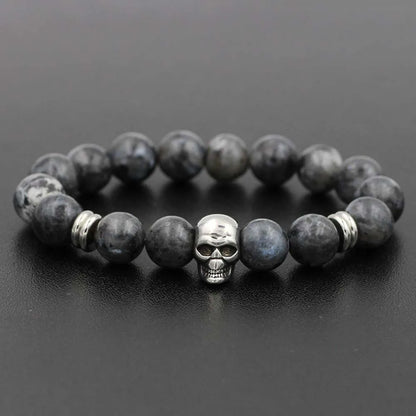 Stainless Steel Charm Bracelet  with Black Natural Stone Beads