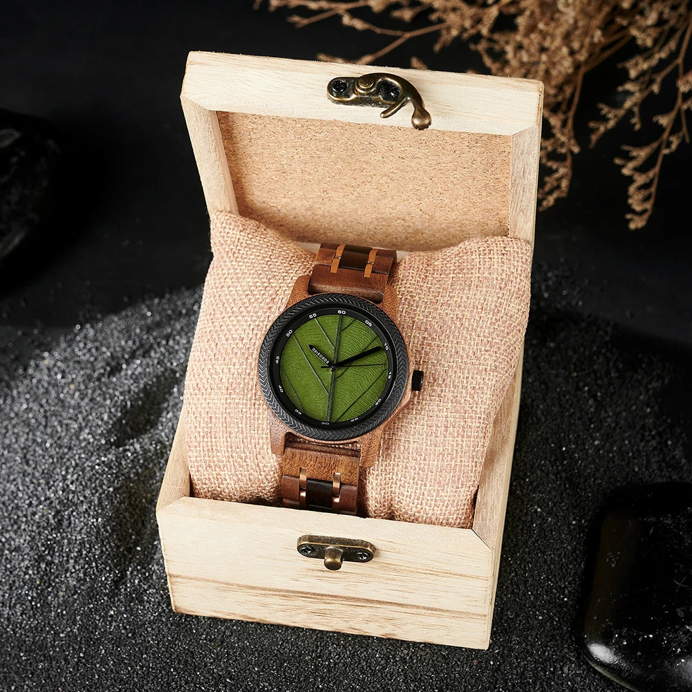 BB Leaf Dial Design Wooden Wristwatch