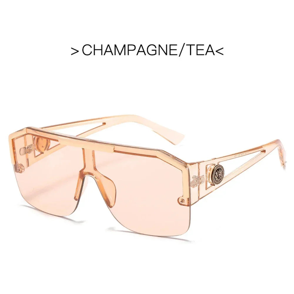 Italian Inspired Design Vintage Metal Big Frame Semi-Rimless Sunglasses