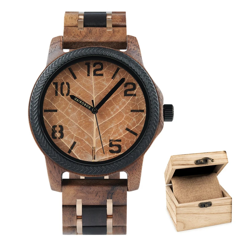 BB Leaf Dial Design Wooden Wristwatch