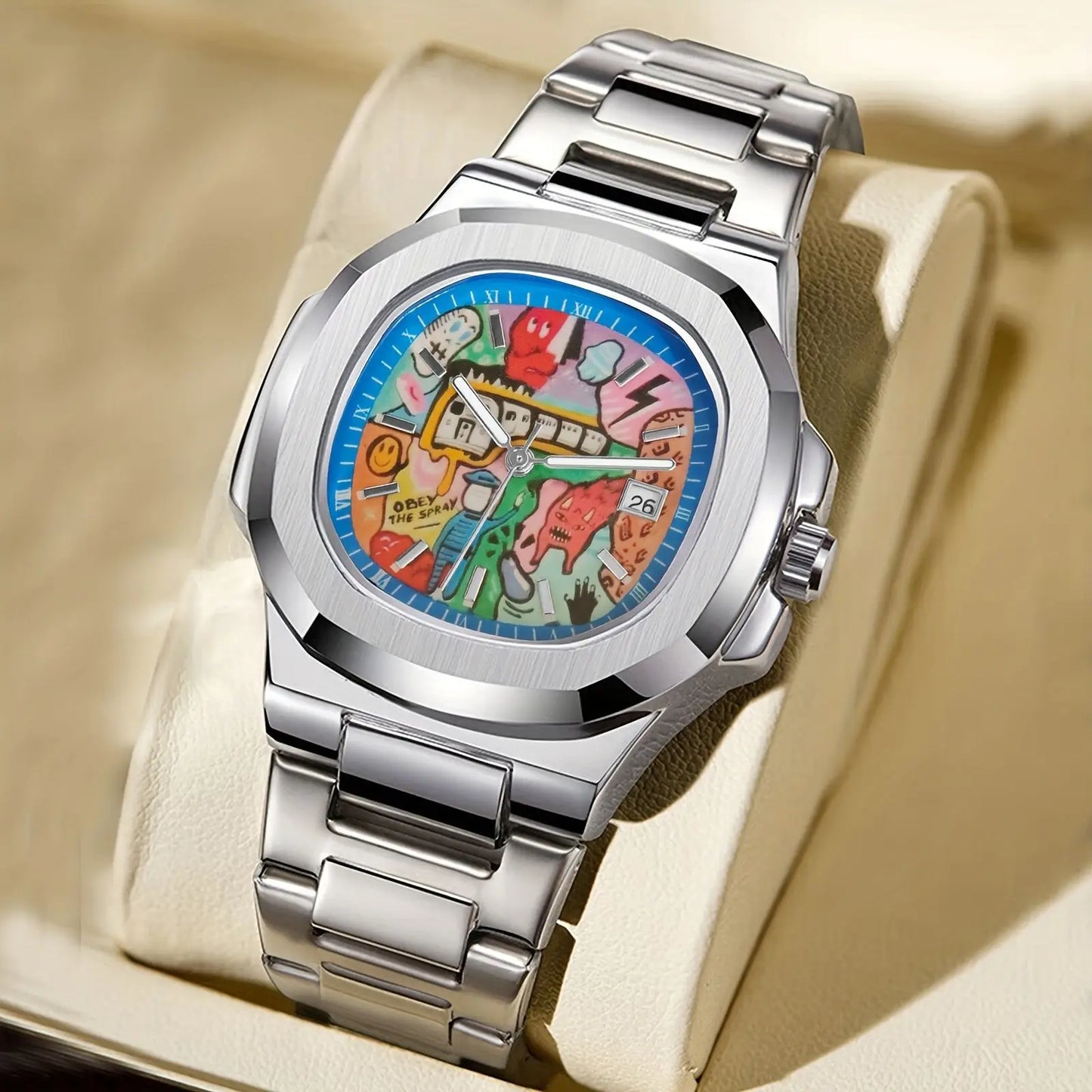 Stainless Steel Multicolor Square Classic Anime Inspired Concept Quartz Watch