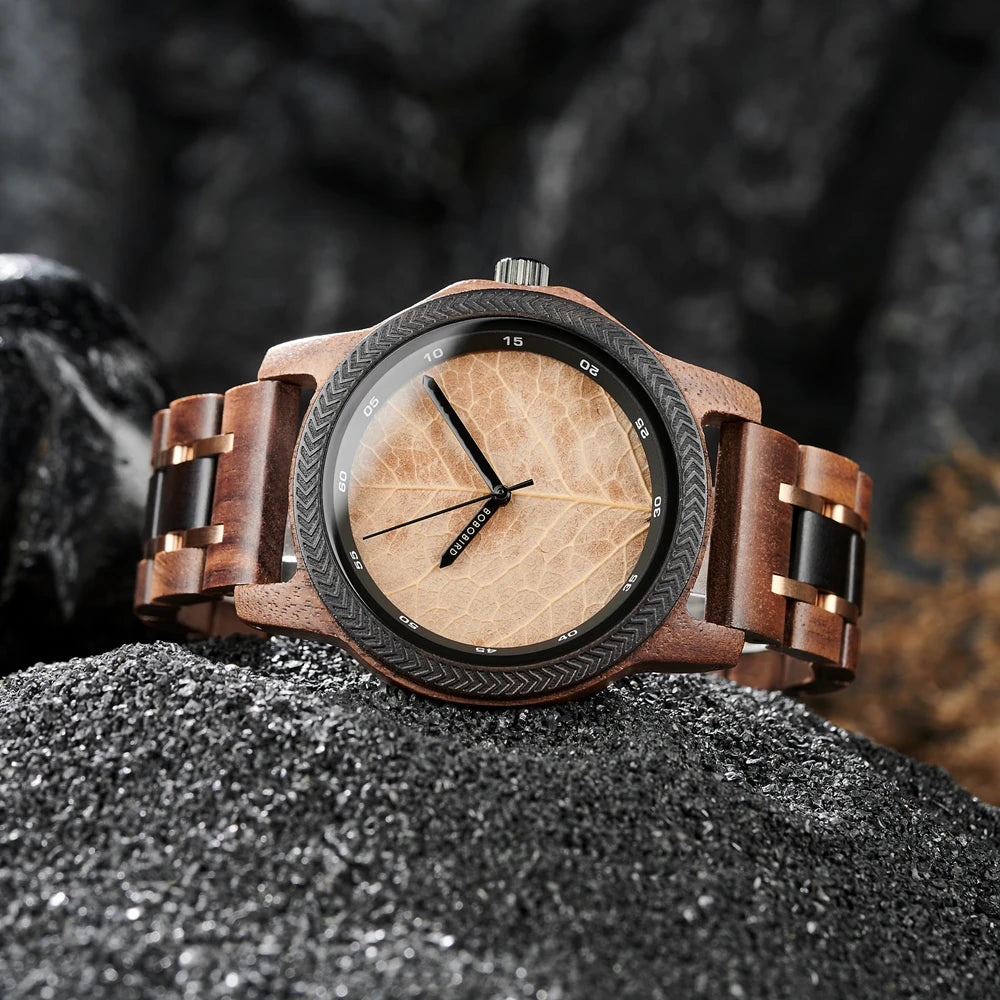 BB Leaf Dial Design Wooden Wristwatch