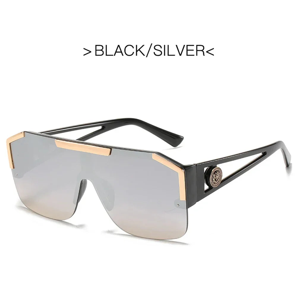 Italian Inspired Design Vintage Metal Big Frame Semi-Rimless Sunglasses