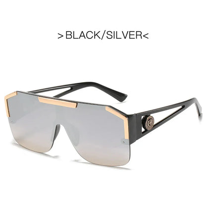 Italian Inspired Design Vintage Metal Big Frame Semi-Rimless Sunglasses