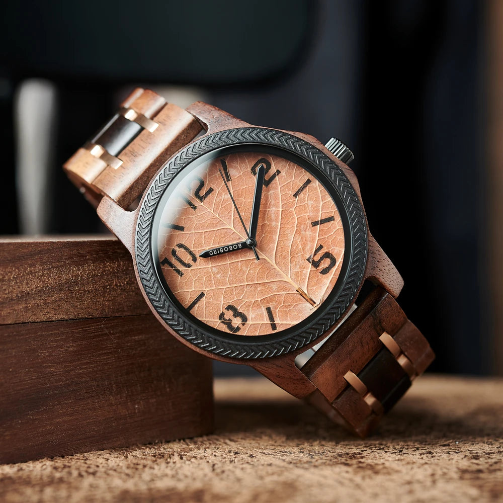 BB Leaf Dial Design Wooden Wristwatch