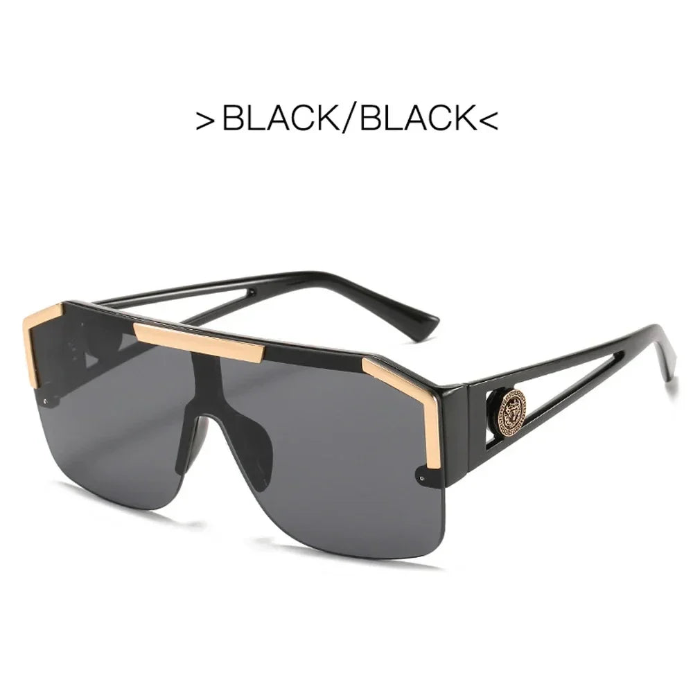 Italian Inspired Design Vintage Metal Big Frame Semi-Rimless Sunglasses