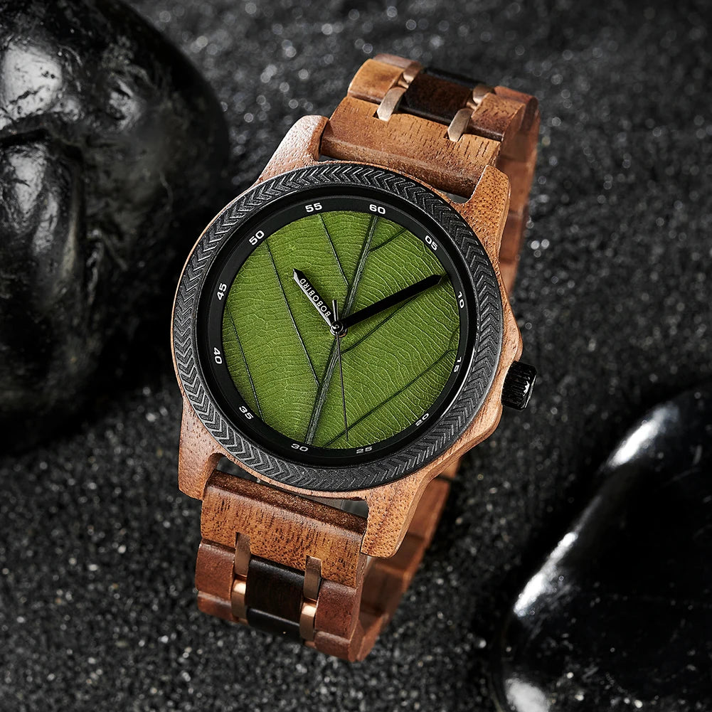 BB Leaf Dial Design Wooden Wristwatch