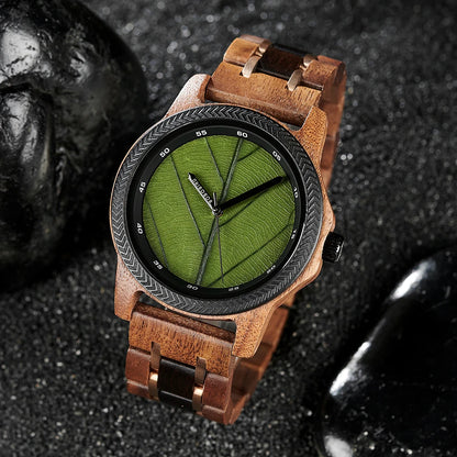 BB Leaf Dial Design Wooden Wristwatch