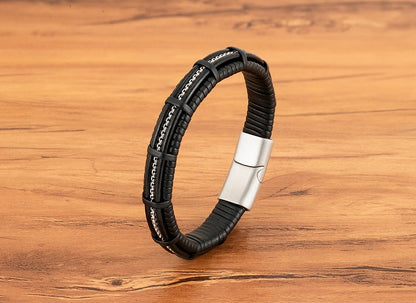 XQNI Stainless Steel Leather Bracelet Charm Jewelry Magnetic Clasp