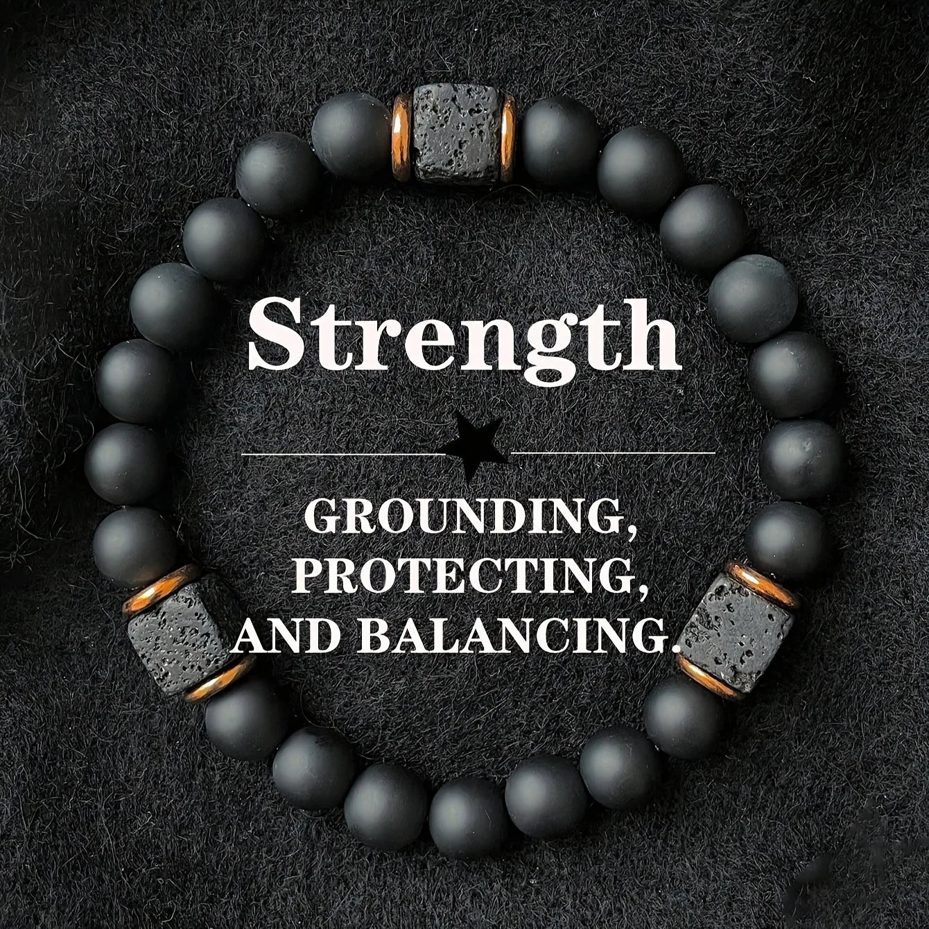 Volcanic Stone Bracelet with Square Black Agate