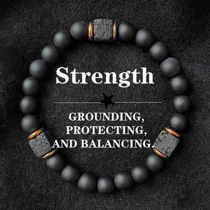 Volcanic Stone Bracelet with Square Black Agate