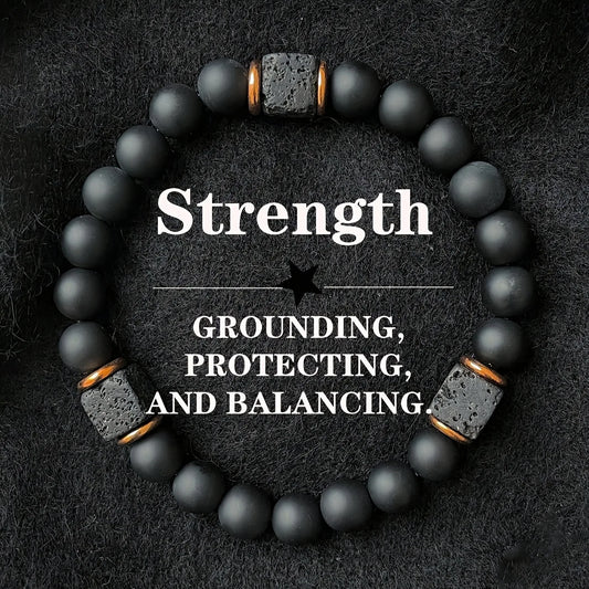 Volcanic Stone Bracelet with Square Black Agate
