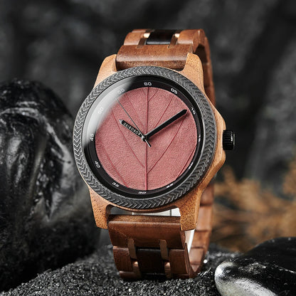 BBRD Leaf Dial Wooden Wristwatch