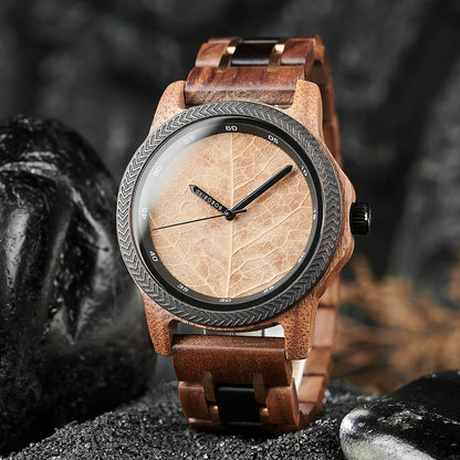 BB Leaf Dial Design Wooden Wristwatch