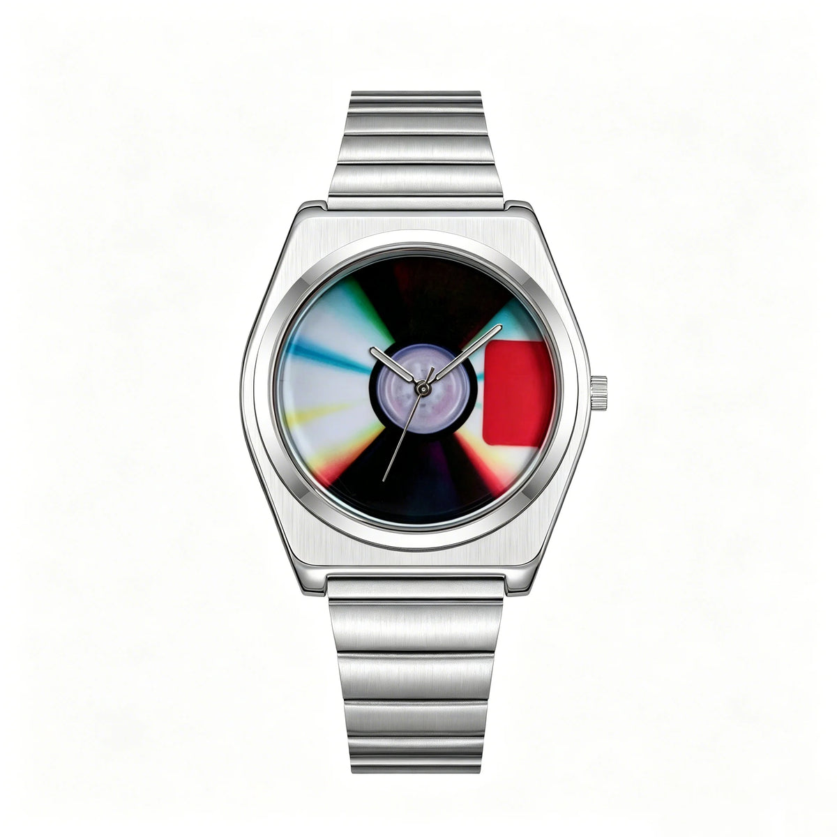 Retro Record Dial Quartz Watch for Men Y2K Style Waterproof Luminous Steel Disc Creative Male Clock