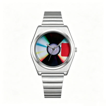 Retro Record Dial Quartz Watch for Men Y2K Style Waterproof Luminous Steel Disc Creative Male Clock