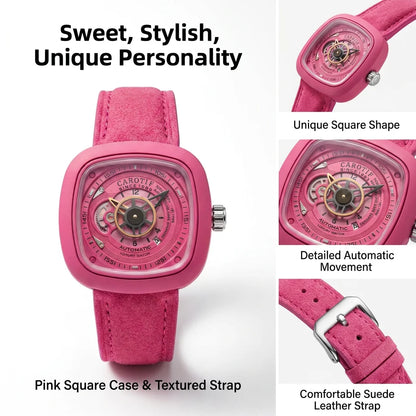 1pcs Men's Pink Dial Alloy Strap Vintage Fashion Open Heart Fashion Details Quartz Watch for Daily Business Party Holiday