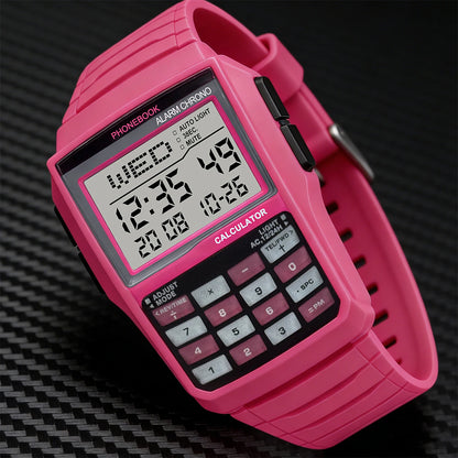 Digital Square Retro Student Calculator Multi Functional LED Night Light Electronic Digital Watch