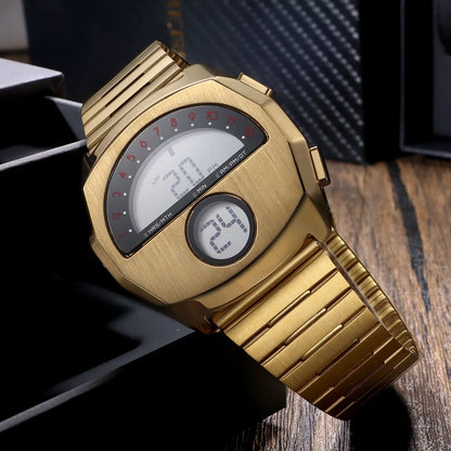 Retro Futuristic Stainless Steel Digital Wristwatch