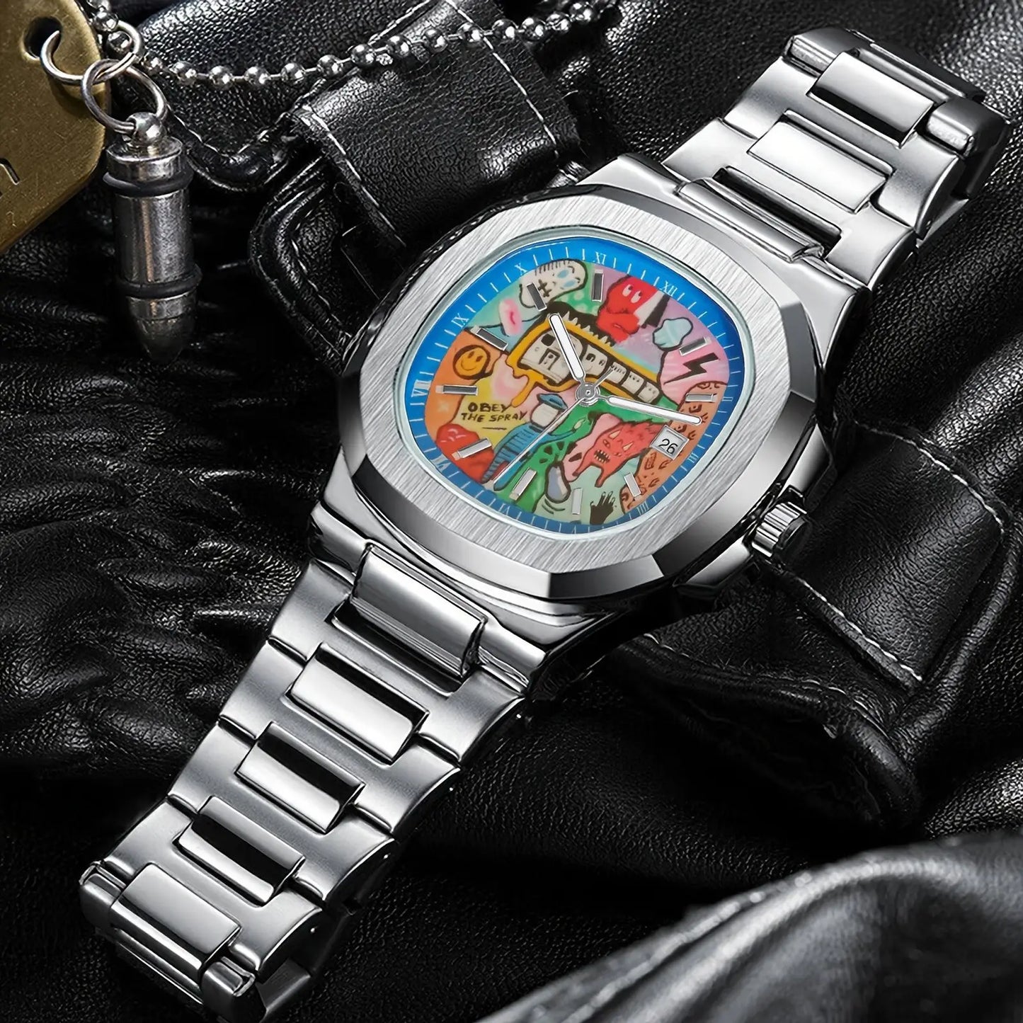 Stainless Steel Multicolor Square Classic Anime Inspired Concept Quartz Watch