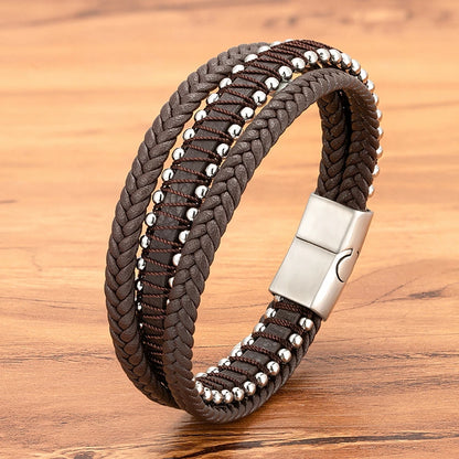 XQNI Stainless Steel Leather Bracelet Charm Jewelry Magnetic Clasp