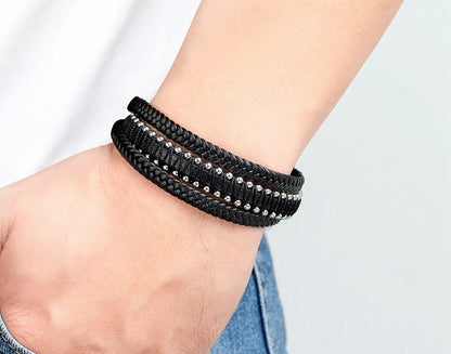 XQNI Stainless Steel Leather Bracelet Charm Jewelry Magnetic Clasp