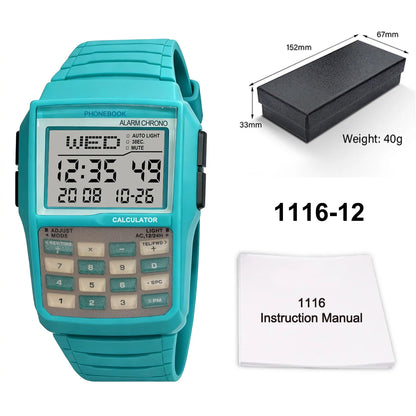Digital Square Retro Student Calculator Multi Functional LED Night Light Electronic Digital Watch