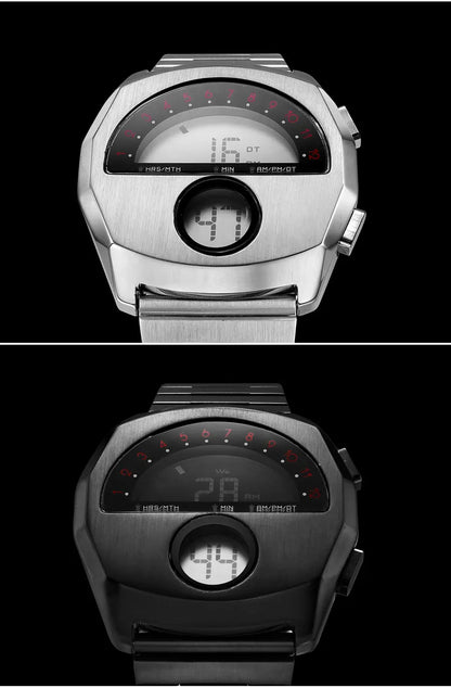 Retro Futuristic Stainless Steel Digital Wristwatch