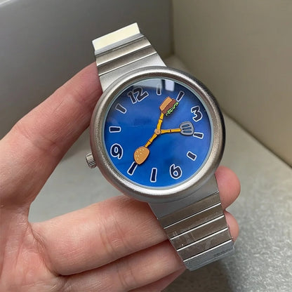 Burger & Not Work Cartoon Concept  Wristwatch
