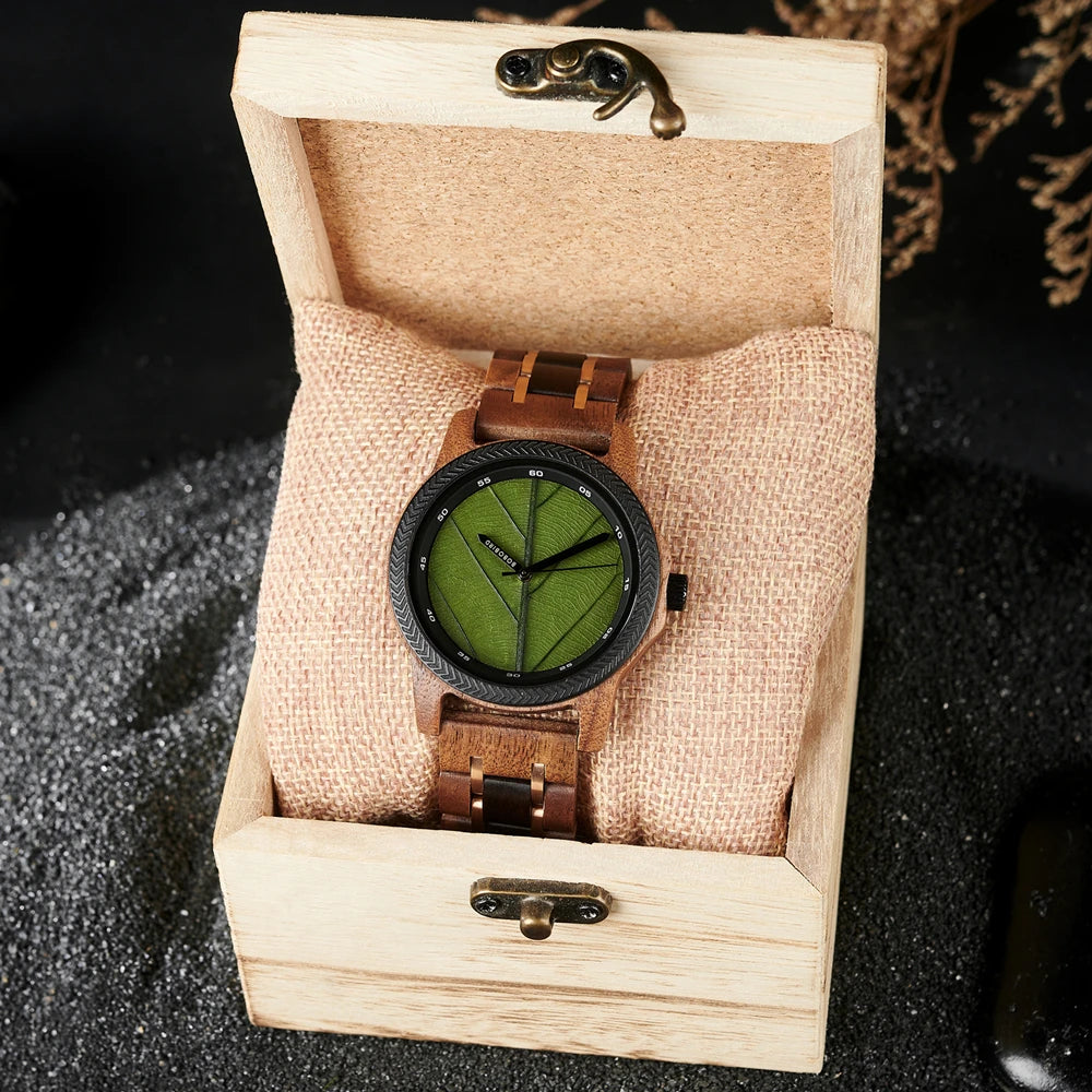 BB Leaf Dial Design Wooden Wristwatch