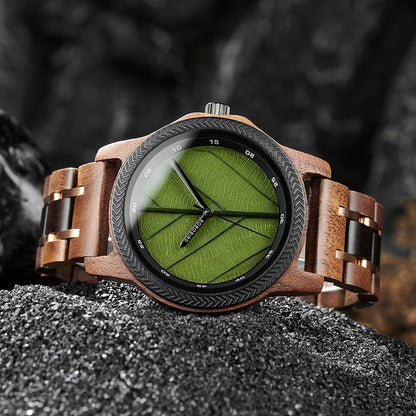 BB Leaf Dial Design Wooden Wristwatch